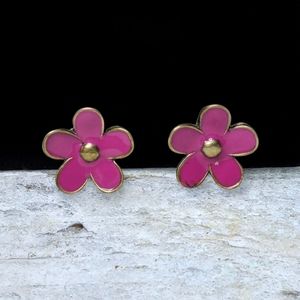 1990s Purple Enamel Flower Earrings